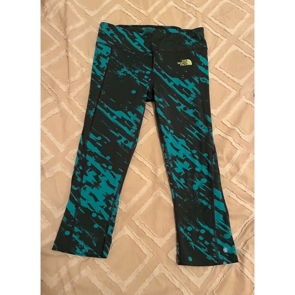 The North Face Womens Teal Black Abstract Print Capri Leggings Small Workout